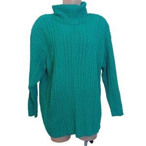 Vintage‎ 80s Merrygoround Turtle Neck Shoulder Pad Turquoise Sweater Retro O/S